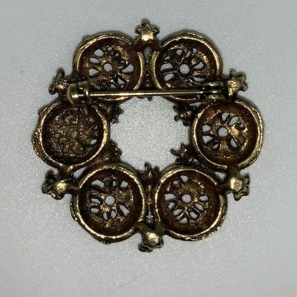 Vintage Brooch 1.5" Goldtone Aurora Rhinestone Floral - Picture 4 of 5